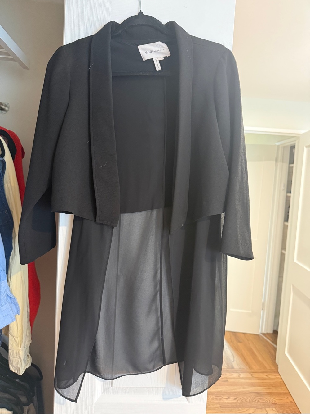 BCBGeneration Black Sheer Open-Front Longline Shrug
